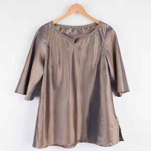 Shiny Polyester Satin Tunic Blouse